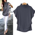 thumbnail image 4 of MesaSe Mode Été Femmes Couleur Unie Col Roulé Manches Courtes T-Shirt Haut, 4 of 8