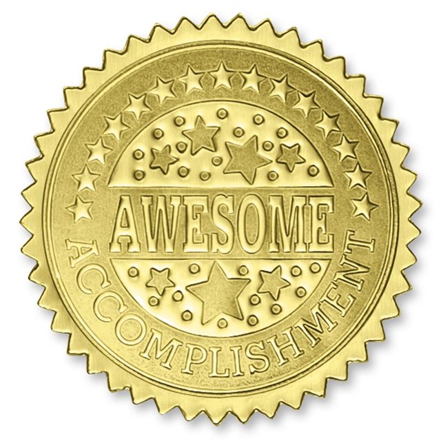 PaperDirect Deluxe Awesome Accomplishment Gold Foil Certificate Seals, 2 Inch, Self Adhesive, 102 Count, Embossed Seals For Certificates, Achievement And Award Stickers For School, Work, Diploma
