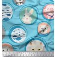 thumbnail image 1 of Soimoi Modal Satin Fabric Circle,Fish & Cute Animals Patchwork Print Fabric by The Yard 42 Inch Wide, 1 of 3