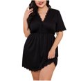 thumbnail image 2 of EGNMCR Chemises de Nuit Grande Taille pour Femmes Été Décontracté Tendance Manches Mi-Longues Col en V Profond Robe de Pyjama Courte Mini Ample Confortable Vêtements de Détente Pyjamas, 2 of 5