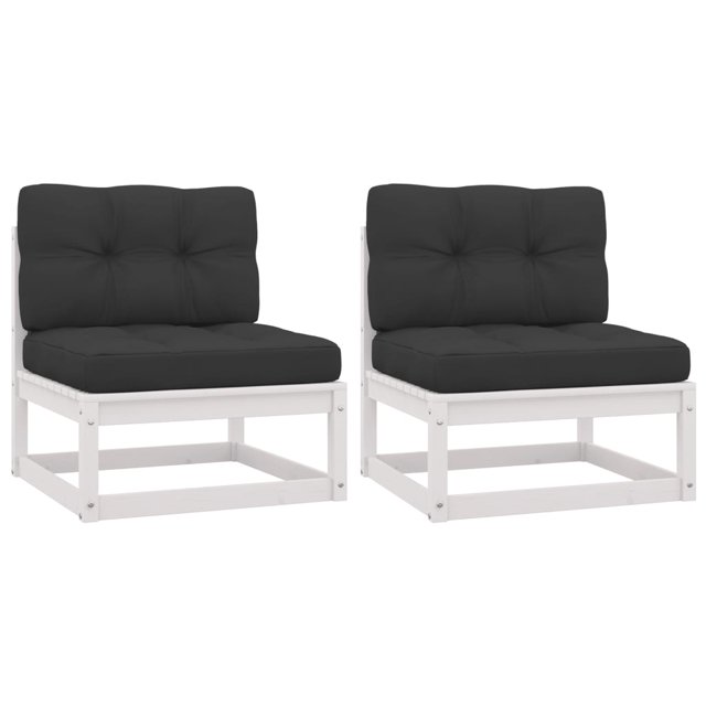 vidaXL Garden Middle Sofas with Anthracite Cushions 2 pcs Solid Wood Pine