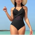 thumbnail image 2 of KIHOUT One Piece Swimsuit for Women Ladies Spring Fashion Solid Color Mesh Bikini Swimsuit, 2 of 5