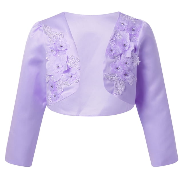 TSSOE Boléro Shrug à Manches Longues pour Filles, Broderie Florale, Robe de Princesse, Couvre-Robe, Cardigan Court Lavande 90