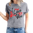thumbnail image 2 of Pisexur T-shirt de la Saint-Valentin pour Femmes, Imprimé Amour, Manches Courtes, Col Rond, 2 of 5