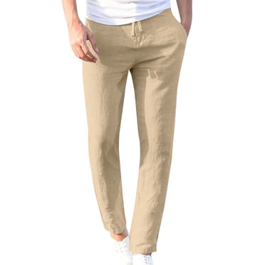 RKSTN Pantalon pour Hommes Mode Décontractée Travail Coton et Lin Pantalon Long Pur Taille Élastique Couleur Unie Cordon de Serrage Pantalon Ajusté