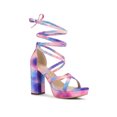 thumbnail image 1 of BLISSFUL STEP Women's Tie Dye High Heel Sandal Platform Block Heel Prom Sandals Blue Pink 6, 1 of 8