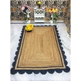 thumbnail image 1 of Indian Handmade Braided Natural Jute with Navy Blue Scalloped Design Area Rug, Home Décor Rug, Jute Rug for Bedroom, Dining Room, living room, Doormat Rug Size - 9' Square (270 cm x 270 cm), 1 of 5
