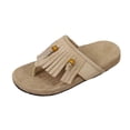 thumbnail image 1 of Pantoufles Boho pour Femmes avec Franges et Accents de Perles, Sandales à Enfiler Décontractées d'Été avec Semelle Intérieure Coussinée pour l'Extérieur et l'Intérieur, 1 of 9