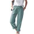thumbnail image 4 of Mikilon Women Casual Solid Color Pockets Elastic Waist Comfortable Straight Pants, 4 of 5