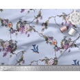 thumbnail image 3 of Soimoi Blue polyester Crepe Fabric Floral & Flowerpecker Bird Decor Fabric Printed Yard 52 Inch Wide, 3 of 3
