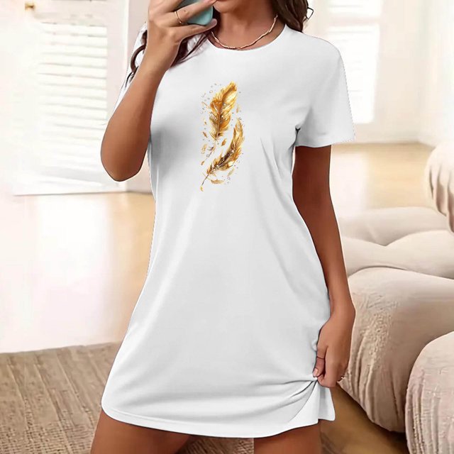 Mefallenssiah Nuisette Courte Surdimensionnée pour Femme, Mode, Imprimé sur la Poitrine, Manches Courtes