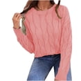 thumbnail image 1 of Chandail à Col en V pour Femmes Mode Féminine Hiver Décontracté à Boutons Col Rond Manche Chandail Uni Hauts Blouse Chandail Tricoté S-215 Rose-A S, 1 of 8