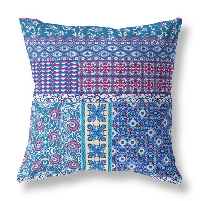 Oreiller en Tissu Patchwork Château de Fleurs avec Zip -Bleu Marron 26x26
