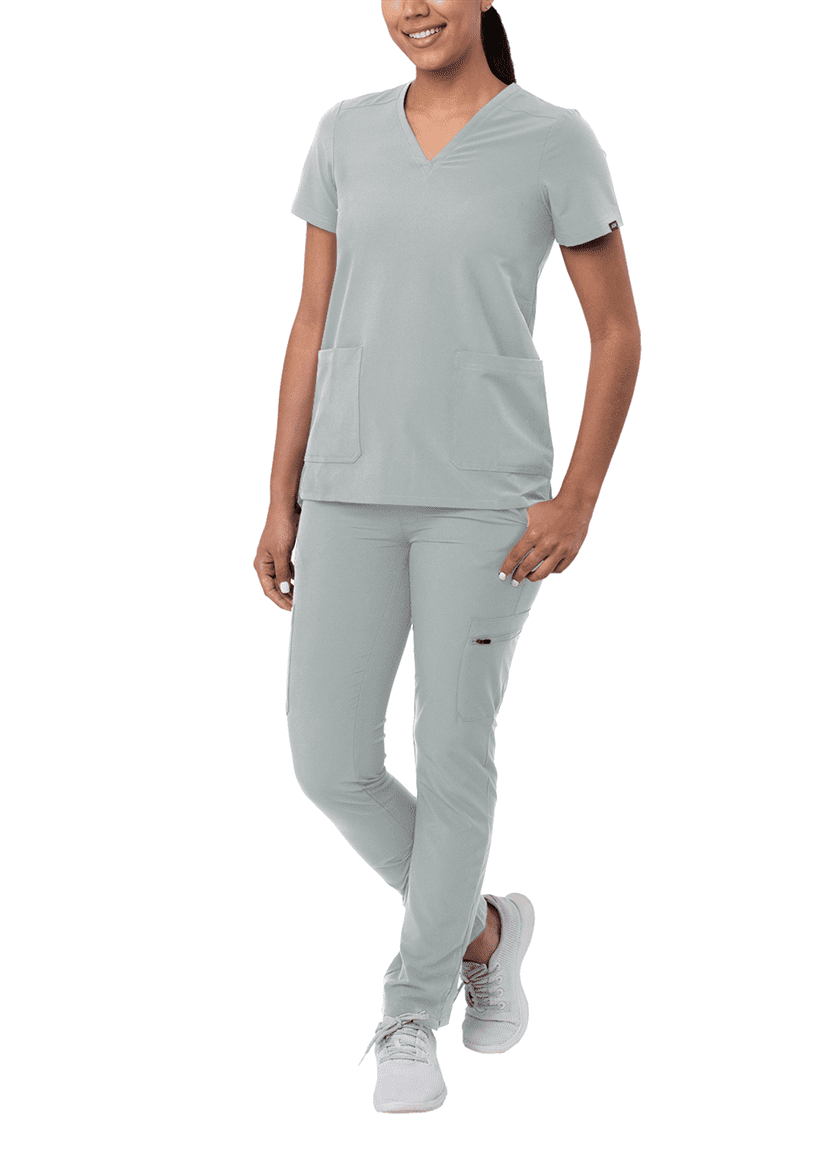 Adar Addition Ensemble de Sarrau Go-Basic pour Femmes - Haut de Sarrau Ajusté à Col en V et Pantalon de Sarrau Cargo Ajusté
