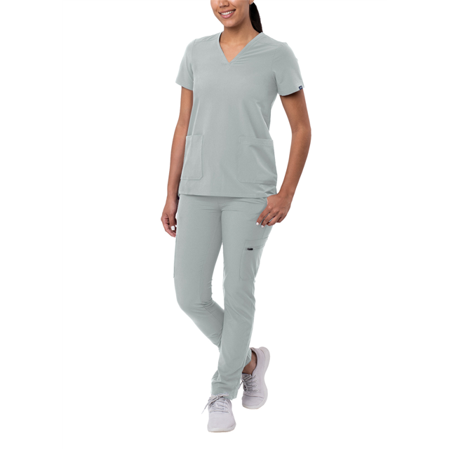 Adar Addition Go-Basic Scrub Set For Women - Slim V-Neck Scrub Top & Skinny Cargo Scrub Pants