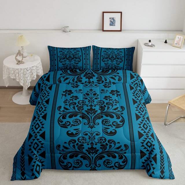 Erosebridal Aztec Damask Bedding Queen Comforter Set, Retro Floral Down Comforter, Bohomian Theme Decor, Reversible