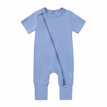 IROINID Liquidation Coton Neutre Cache-Couches Nouveau-Nés Bébés Filles Garçons Justaucorps Été Manches Courtes Fermeture Éclair une-Pièce Barboteuse Combinaison, Bleu