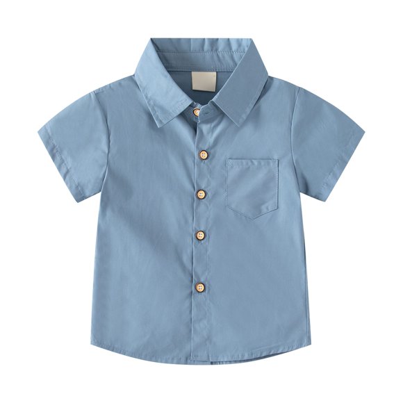 Toddler Boys' Shirts Little Big Solid Color Short Sleeve Button Down With Pockets Tops for Boy Size 3-4T