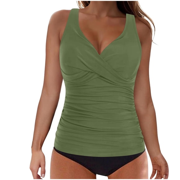 cfhntfmh Womens Two Piece Tankini Swimsuits Slimming Ruched V Neck Padded Swim Top with Bottom Swimwear Bathing Suit