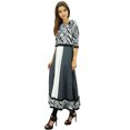 thumbnail image 1 of Phagun Kurta Ethnique en Coton Imprimé de Designer Gris Anarkali Tunique Kurti Robe-14, 1 of 1