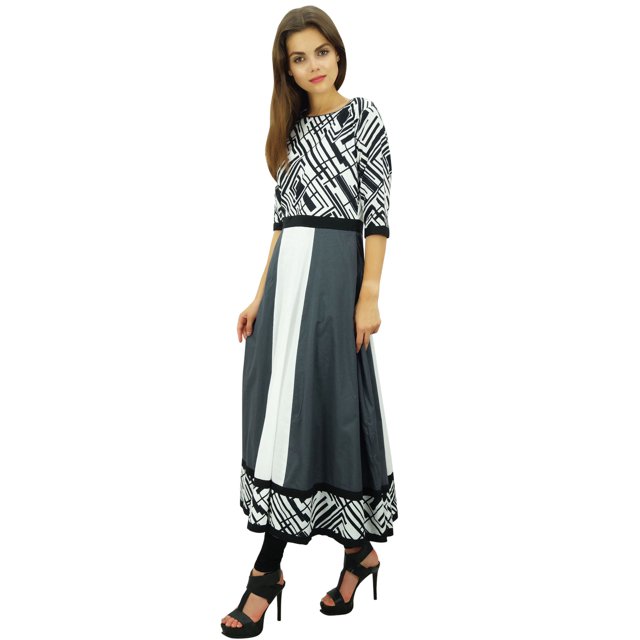 Phagun Kurta Ethnique en Coton Imprimé de Designer Gris Anarkali Tunique Kurti Robe-14