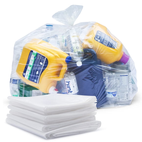 Veska 65 Gallon Clear Trash Bags, (50 Bags w/Ties) Clear Recycling Plastic Garbage Bags. 60 Gallon, 64 Gallon, 65 Gallon