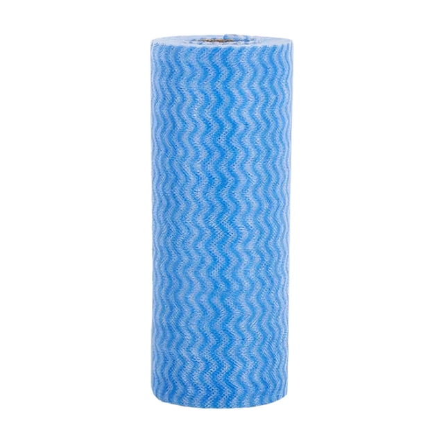 Reusable Cleaning Wipe, Household & Kitchen Towels, Disposable Cleaning Cloth, Dish Cloth Dish Towels Dish Rags Reusable Kitchen Paper Towels, Cleaning Washcloth Towel for Bathroom, Rolls of 40 Sheets. The image shows a roll of blue non-woven fabric cleaning wipes with a wavy pattern, designed for both wet and dry cleaning. Suitable for kitchens, bathrooms, and various surfaces like wood, metal, and glass. Each roll contains 40 sheets measuring 19.5 x 25 cm.
