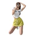 thumbnail image 2 of Youkk Shorts Jupes Robes Décontractées Unies à Cordon Mini Ligne A Mode Taille Haute Été Style Coréen pour Sport Fruit Vert P, 2 of 6