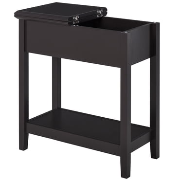 HOMCOM Table d'Appoint à Dessus Rabattable, Table d'Appoint Étroite avec Tablette de Rangement pour Chambre