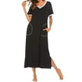 thumbnail image 2 of Pisexur Robes de Nuit pour Femmes 2024 Col en V Portefeuille Vêtement de Nuit Chandail à Enfiler Manches Courtes Robe de Nuit Été Décontractée Confortable Fendue Pyjama avec Poches, 2 of 8