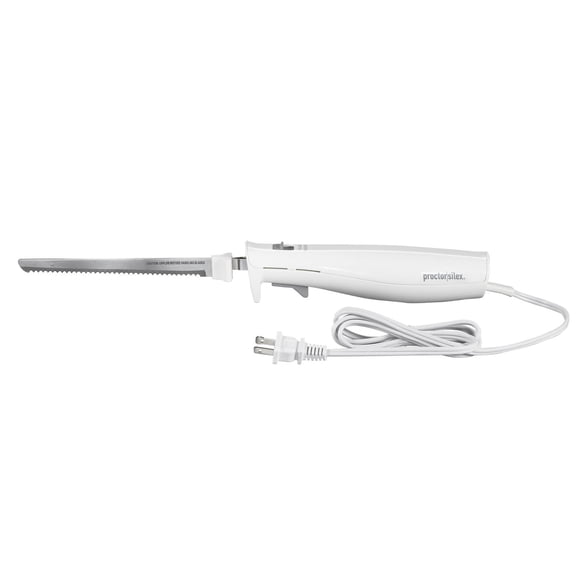 Couteau électrique Proctor Silex avec lames réciproques en acier inoxydable, poignée ergonomique, blanc (74312G)
