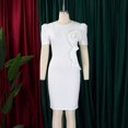 thumbnail image 3 of Womens Elegance Audrey Hepburn Style Ruched 3D Flower Short Sleeve Pencil Dress, 3 of 8