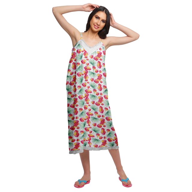 Moomaya Robe de Nuit Imprimée pour Femmes, Col en V, Bretelles Spaghetti