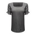 thumbnail image 5 of JIRNDf Chemises pour Femmes Hauts Tendance d'Été Mode à Volants Manches Courtes Encolure Carrée Blouse Rayée pour Femmes Tunique Décontractée Hauts Noir m, 5 of 5