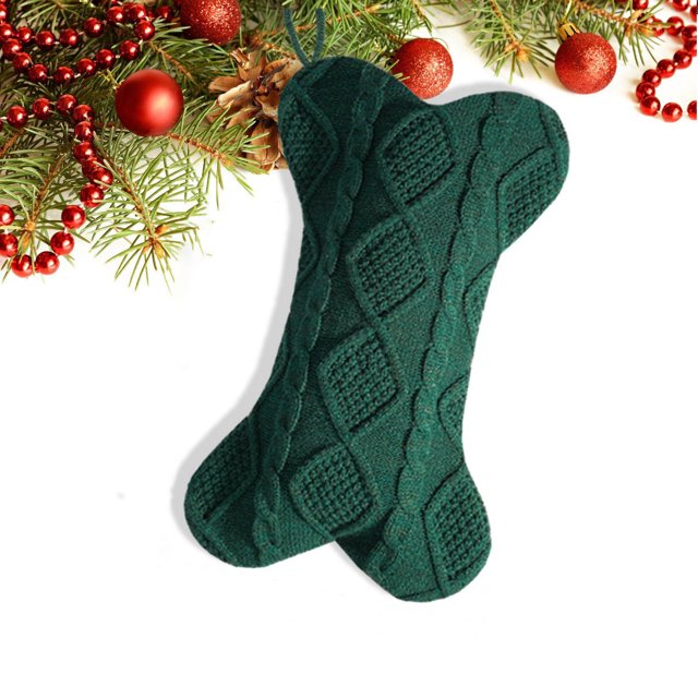Todaioua Dog Christmas Stocking, Knit Green Christmas Stocking for Dogs, Bone Shape Dog Stocking Christmas Large Pet Stockings Hanging Dog Christmas Stocking for Dogs Cats Pets