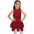 thumbnail image 1 of Girls Shiny Rhinestones Sleeveless Figure Ice Skating Dress Ballet Lyrical Modern Dance Performance Burgundy 16, 1 of 7