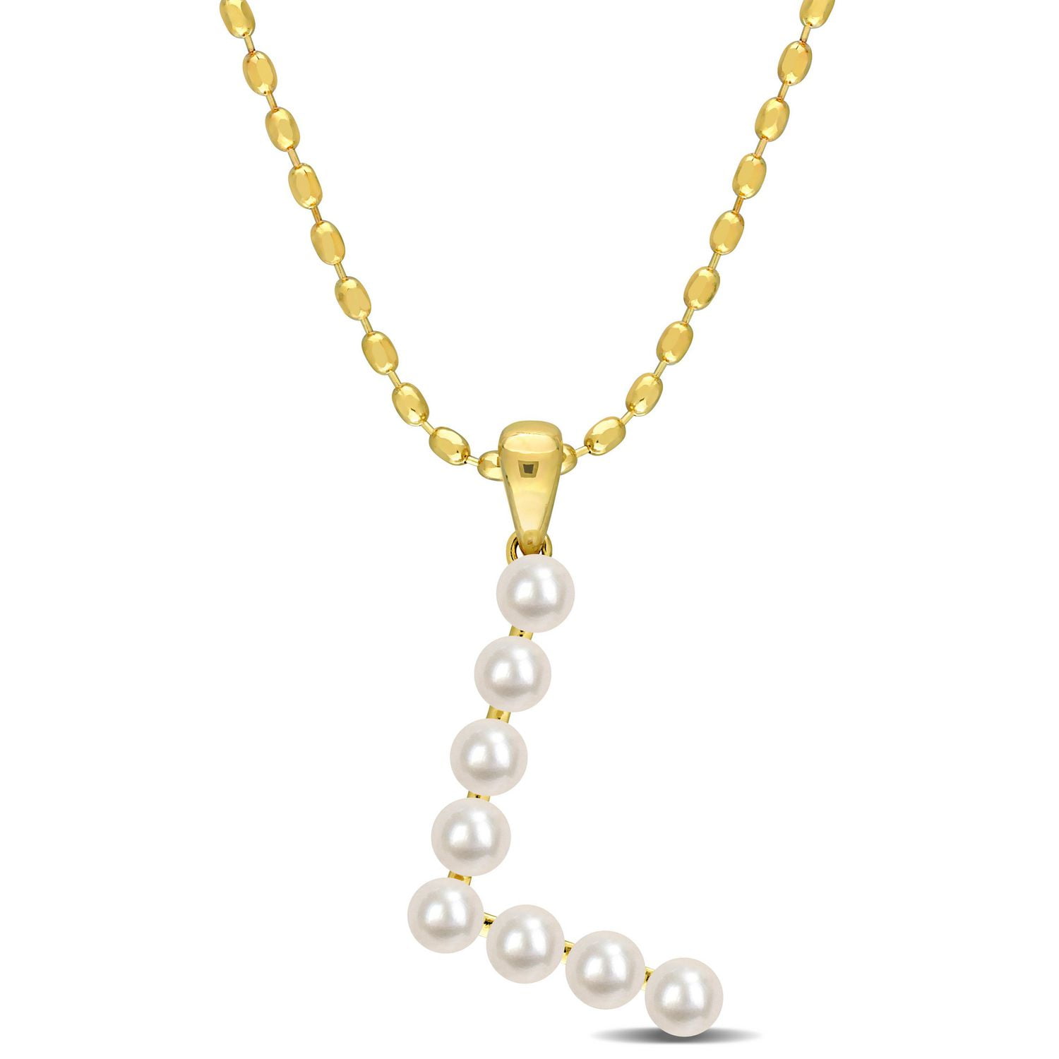 Collier initiale de Miabella avec perles culture d'eau douce en argent sterling plaqué en jaune