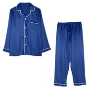 Satin Silk Men Pajamas Long Sleeve Long Pants Pajama Set Nightshirt Casual Pijama Comfy Sleepwear
