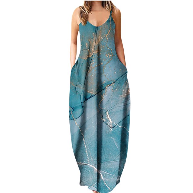 Lenago Robes de Mariée Grande Taille pour Femme Été Imprimé Sans Manches Col Rond Aguichant Robe d'Été Décontractée Fluide Robe de Plage en Liquidation