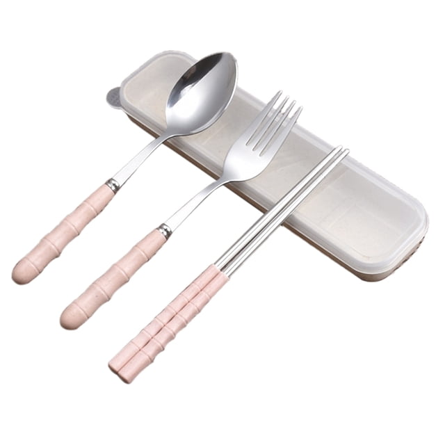 MVRLSH Clearance Dinnerware 3-in-1 Stainless Steel Fork Spoon Chopsticks Set Travel Set With Plastic Case