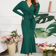 thumbnail image 4 of FcBaudy Longues Robe à Manches à Col en V, Robes d'Été pour Femmes, Robes pour Femmes Mode Féminine Col en V Manches Longues Robe Sirène Unie Robes Femmes Robe, 4 of 8