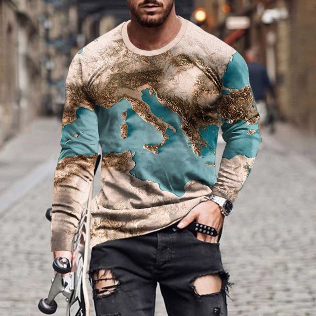 TIMIFIS T-Shirt pour Homme Classique Incontournable Chemises pour Hommes Hauts Décontractés Col Rond Chandail à Enfiler Manches Longues T-Shirt Hauts Été Vêtements Confortables Vintage T-Shirt à Imprimé Graphique - Kaki Automne P