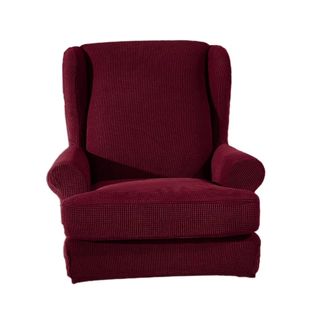 2-Piece Wing Back Armchair Covers Wing Sofa Slipcovers Replacement Red Burgundy