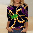thumbnail image 2 of Outfmvch Chemises Mardi Gras pour Femmes, Manches 3/4 Hauts pour Femmes, Tenue Mardi Gras pour Femmes, Blouses pour Femmes, Hauts d'Entraînement pour Femmes, Tunique Graphique de Carnaval Manches 3/4 Col Rond Blouse Grise TG, 2 of 5