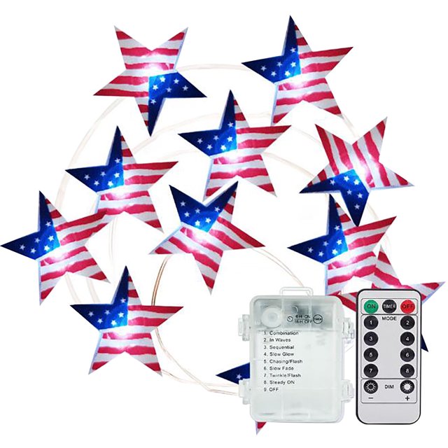 Porch Lights Outdoor Red White and Blue Lights Remote Control String Plug In Indoor Outdoor String Lights, Ideal for Any Patriotic Decorations & Independence Day Decorations, 9.84 F Bedroom Decor