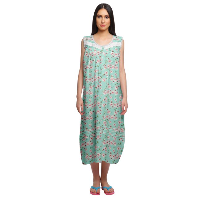 Moomaya Womens Lace Border Sleepwear For Ladies Button Placket Nightdress