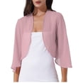 thumbnail image 1 of YUUMIN Boléro en Chiffon Transparent à Manches 3/4 pour Femmes, Veste Ouverte pour Mariage, Robe de Soirée, Rose Foncé TG, 1 of 5