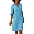 thumbnail image 1 of 2025 et Robes d'Été en Lin à Manches Courtes pour Femmes Vacances Semi-Décontractées Robe à Col en V Profond pour Femmes Robe Mini à Col en V Robes Femmes Couleur Unie Femmes, 1 of 6