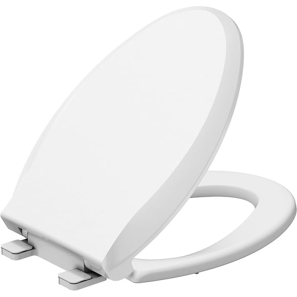 Elongated Toilet Seat Soft-Closing | Universal Fit for Standard Toilets | Thickened Durable PP Plastic with Quick Installation Hinge | Easy-Clean Surface (White 17’‘)