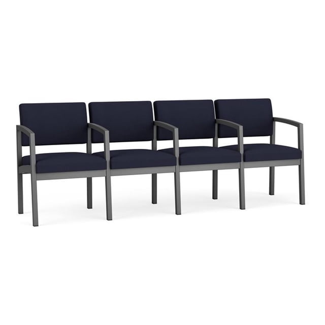 Lenox Steel Reception Waiting 4 Seats Chair / Charcoal Steel / Navy Blue